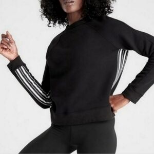 Athleta 24/7 Black & White Striped Fleece Pullover Crewneck Sweatshirt